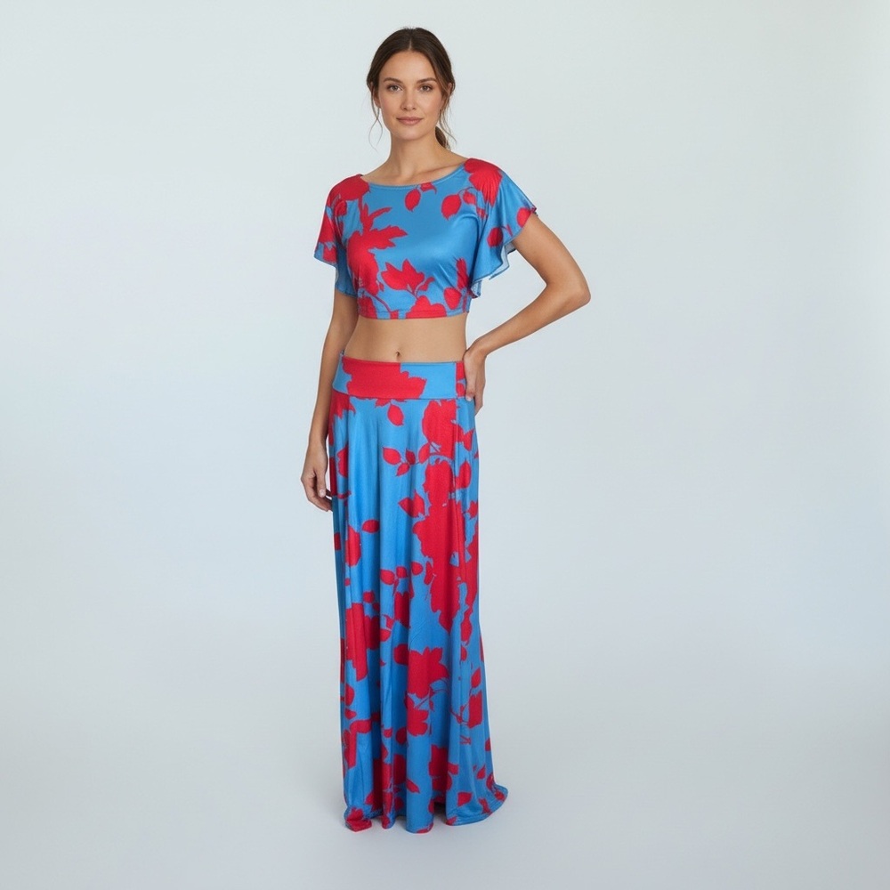 Floral two piece maxi skirt dress